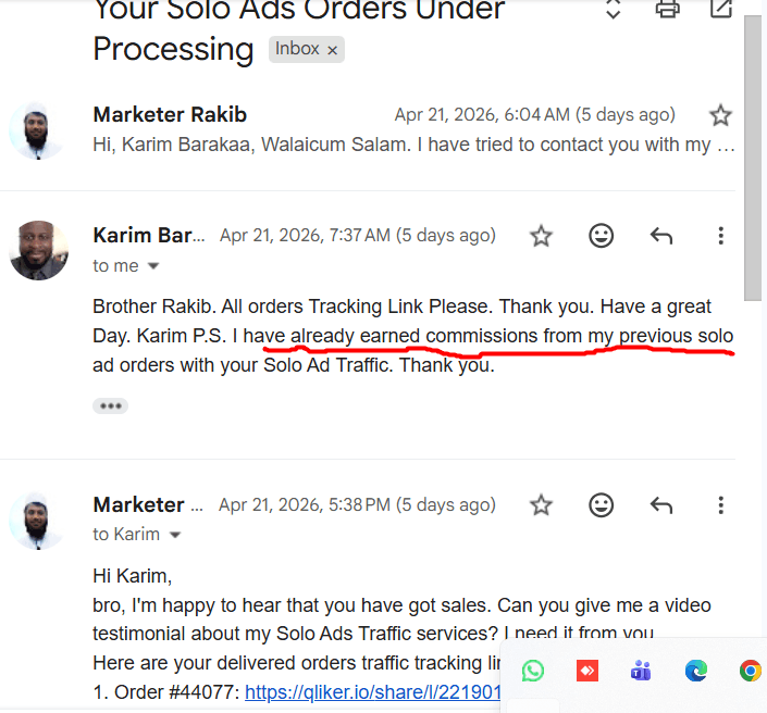 Karim Baraka Message about affiliatesoloads traffic